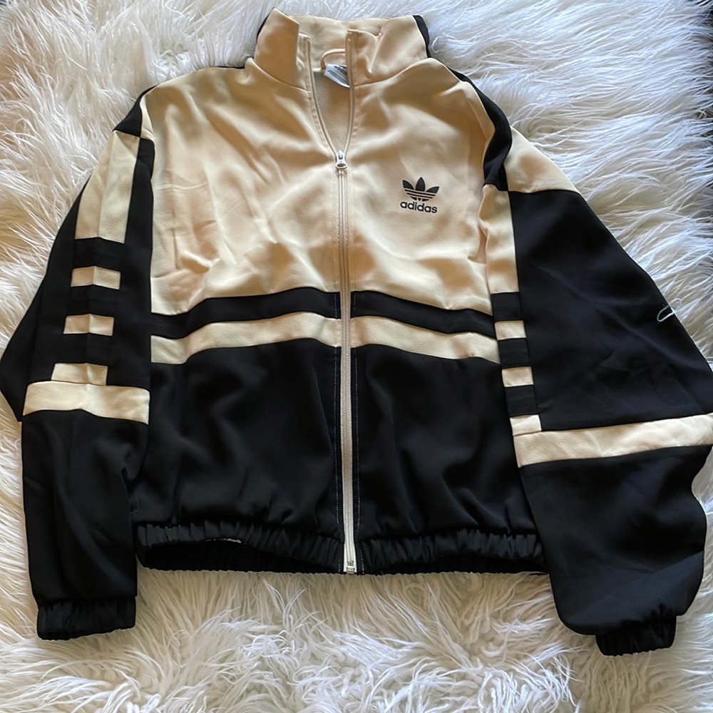 Adidas Retro Race Car Jacket Size S Cream/Black/Pink